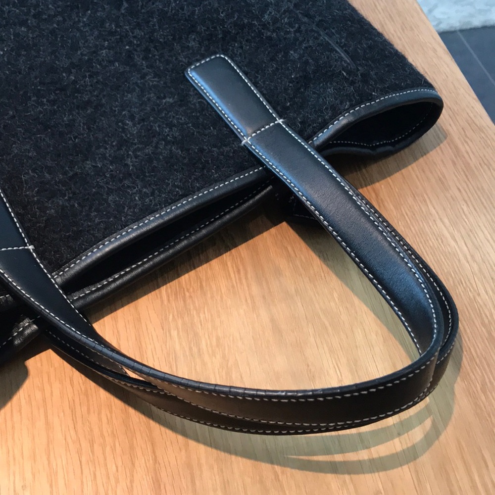 Wool Blend Black & Gray Stripe Tote Bag - Picture 7 of 8